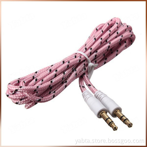 Multi Color 3.5mm 4-pole Jack Male to Male Stereo Fabric Braided Audio Aux Cable Cord for IPod iphone Headphone
